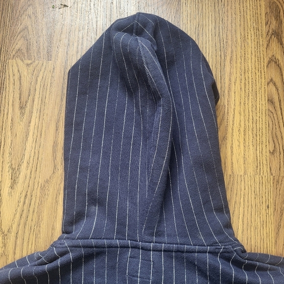 Vintage Levi's Dark Navy Blue White Striped Logo Hoodie - Men's Size L A77 - Picture 9 of 11